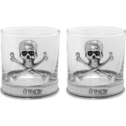 English Pewter Company Skull and Cross Bones Emblem Whisky Glass 32.5cl 2pcs