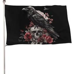 MHXYZHW Raven Gothic Skull Roses Flag 91x152cm