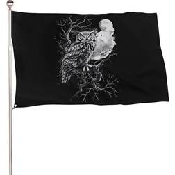 MHXYZHW Owl Moon Tree Flag 91x152cm