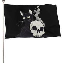 MHXYZHW Ghostly Cat and Skull Flag 91x152cm