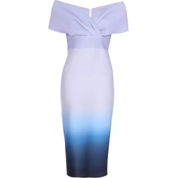 Quiz Bardot Ruched Midi Dress - Blue Ombre