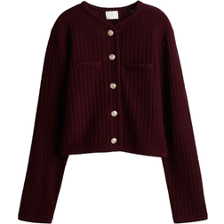 H&M Short Textured-Knit Cardigan - Burgundy