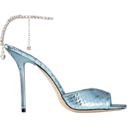 Jimmy Choo Saeda 100 Metallic Snake Printed Leather - Ice Blue/Crystal