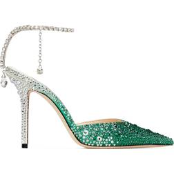 Jimmy Choo Saeda 100 Satin - Emerald/Crystal