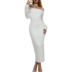 Shein Prive Women Off-Shoulder Side Slit Long Dress