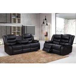 Furniture 786 Roma Leather Recliner 3 & 2 Seater Sofa Set Black Armchair