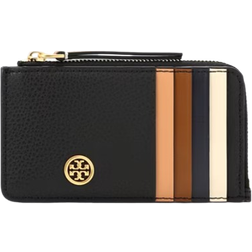 Tory Burch Robinson Pebbled Top Zip Card Case - Black