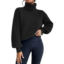 Shein Frenchy Rib-knit Turtleneck Drop Shoulder Jumper