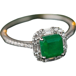 Shein Green Gemstone 925 Sterling Silver Classic Wedding Engagement Ring, Square-Shaped Emerald Ring For Women, Suitable For Formal Events