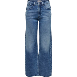 Only Juicy High Waist Wide Leg Fit Jeans - Blue/Medium Blue Denim