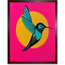 Wee Blue Coo Vibrant Retro Pop Hummingbird Brown Framed Art 33x43cm