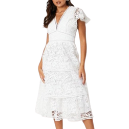 Coast Tiered Lace Trim Detail Midi Dress - White