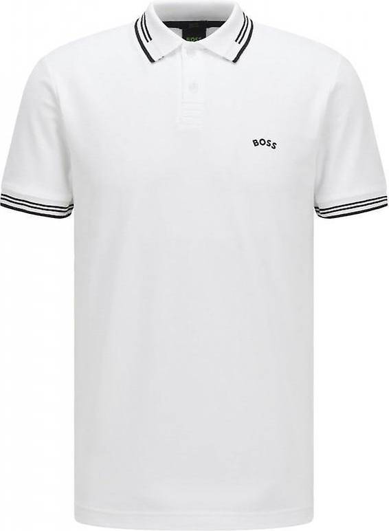 Hugo Boss Stretch Cotton Slim Fit Curved Logo Polo Shirt - White • Price