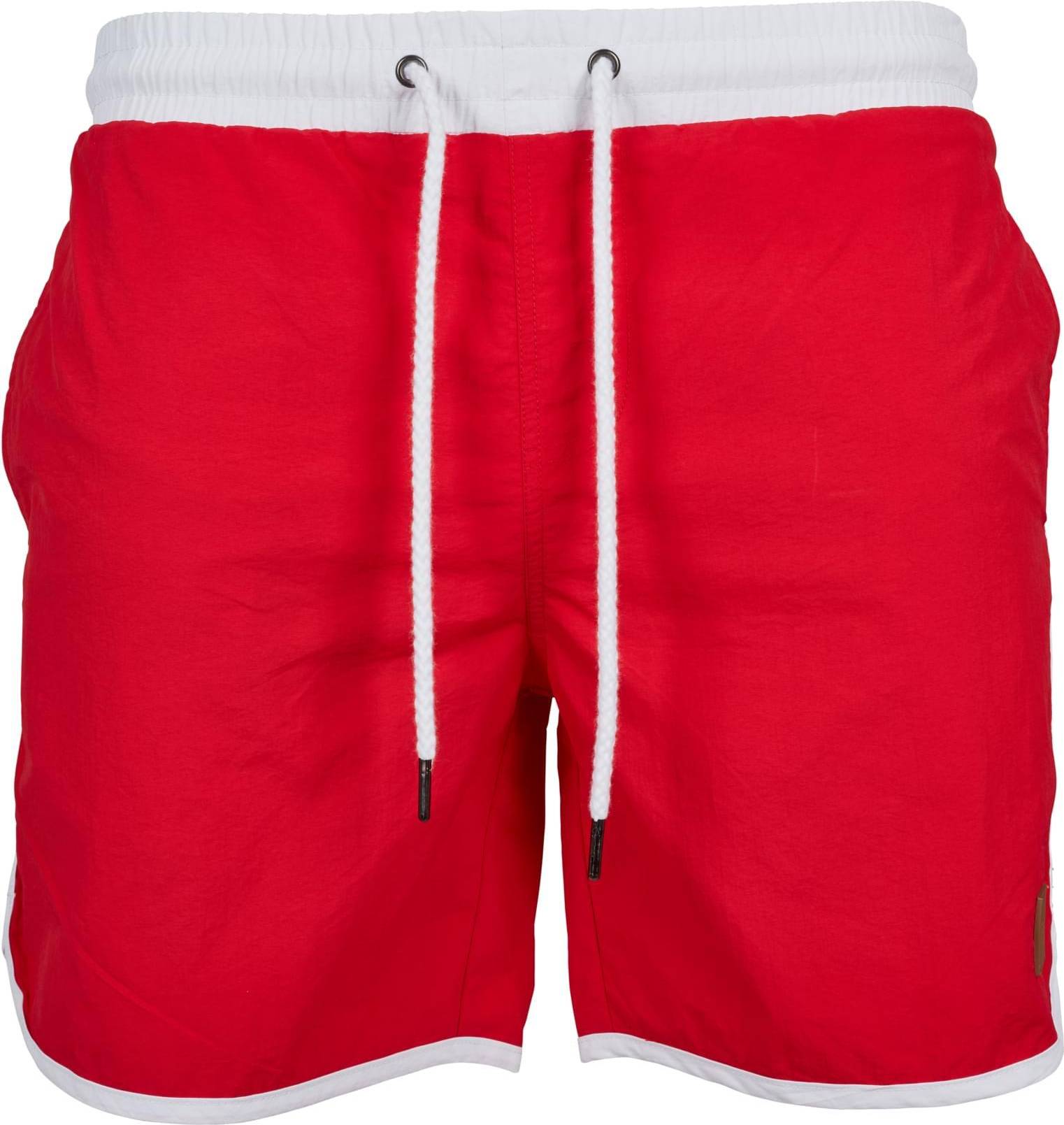 Urban Classics Retro Swim Shorts - Firered/White • Price