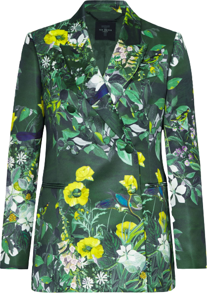 Ted Baker Aikaa Printed Satin Double Breasted Jacket - Dark Green • Price