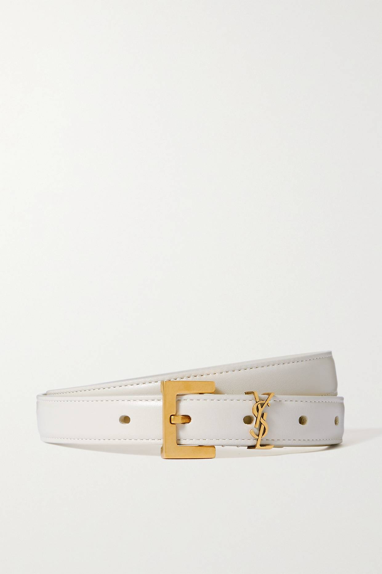 Saint Laurent Cassandre slim leather belt white • Price