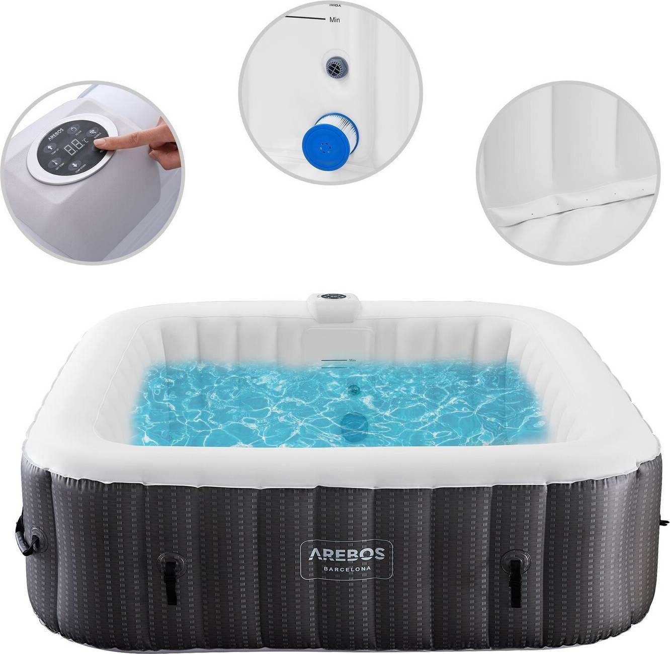 Arebos Inflatable Hot Tub Spa Pool Tenerife with LED • Price