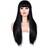 Morvally Women s 26 Long Straight Black Synthetic Hair Wigs with Bangs Natural Looking Wig