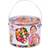 Eichhorn 100003442 Holzperlen-100003442 800 Pieces Wooden Bead Set in Bucket Assorted Colours and Shapes with Strings and Fasteners, 10x10x8cm