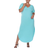 White Mark Plus Size Short Sleeve V-Neck Maxi Dress - Aqua