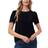 CeCe Women's Pin-Tucked Front Short Sleeve Crew Neck Blouse - Rich Black