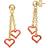 Rachel Glauber Double Heart Chain Drop Earrings - Gold/Red