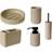 Textured 5 Pcs Dish Toothbrush Dispenser Tumbler Toilet Brush Holder Set - Almond