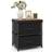 Costway Nightstand Dresser Black/Rustic Brown Bedside Table 30.5x40.6cm