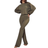 Misspap Ribbed Boxy Long Sleeve Top & Wide Leg Lounge Set - Khaki