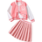 Shein Young Girls Letter Print Cropped Baseball Jacket And Ruched Skirt Set