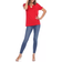 White Mark Keyhole Neck Cutout Short Sleeve Top - Red