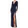 Mac Duggal Long Sleeve Sequin Faux Wrap Gown - Midnight