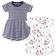 Touched By Nature Girl's Folral Breeze & Stripes Organic Dress 2-pack - Blue