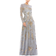 Mac Duggal Long Sleeve Embellished Illusion Evening Gown - Platinum/Gold