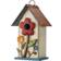 GlitzHome Distressed Solid Wood Birdhouse with 3D Flowers 10.25"