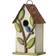 GlitzHome Distressed Solid Wood Birdhouse with 3D Tree and Bird 9.75"