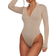 PrettyLittleThing Contour Rib Zip Up Long Sleeve Bodysuit - Stone