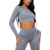 PrettyLittleThing Structured Contour Ribbed Round Neck Long Sleeve Crop Top - Dark Grey