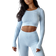 PrettyLittleThing Structured Contour Ribbed Round Neck Long Sleeve Crop Top - Blue Grey