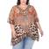 White Mark Short Caftan with Tie-Up Neckline Plus Size - Brown Cheetah