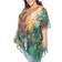 White Mark Short Caftan with Tie-Up Neckline Plus Size - Green Peacock