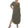 White Mark Plus Size Short Sleeve V-Neck Maxi Dress - Olive