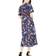 Yumi Bird & Floral Print Midi Dress - Navy