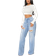 Shein SXY Single Button Cut Out Ripped Frayed Wide Leg Jeans