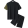 Shein Men's Summer Color Block Short Sleeve T-shirt And Shorts Set, Casual Pocket Drawstring Elastic Waistband Sports Outfit, 2pcs