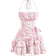 Shein SHEIN x Marika Sila SHEIN MOD Summer Pink Allover Floral Print Ruffle Trim Tie Backless Ruched Bust Halter Dress