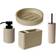 Textured 4 Pcs Dish, Toothbrush, Dispenser Toilet Brush Holder Set - Almond