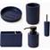 Textured 5 Pcs Dish Toothbrush Dispenser Tumbler Toilet Brush Holder Set - Blue