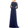 Mac Duggal Embellished Illusion V Neck Long Sleeve Gown - Navy