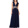 Betsy & Adam Flora Applique Deep V-Neck Chiffon Gown - Navy Gold